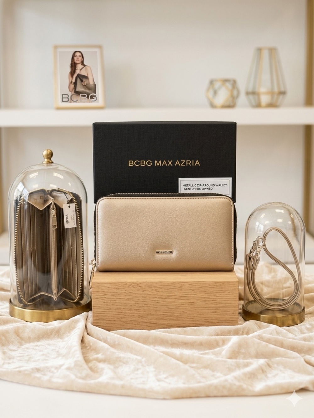 BCBG Max Azria Metallic Zip-Around Wallet - Champagne